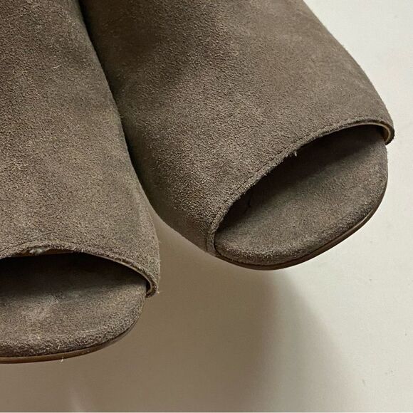 Franco Fortini brown Lisa leather suede block heel open toe pump shoes booties 9 - Picture 4 of 11